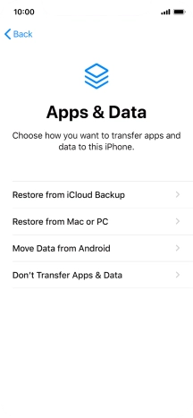 You can restore content from an iCloud backup when your phone is activated for the first time and after a factory reset. When this screen is displayed, your phone is ready to restore content from an iCloud backup.
