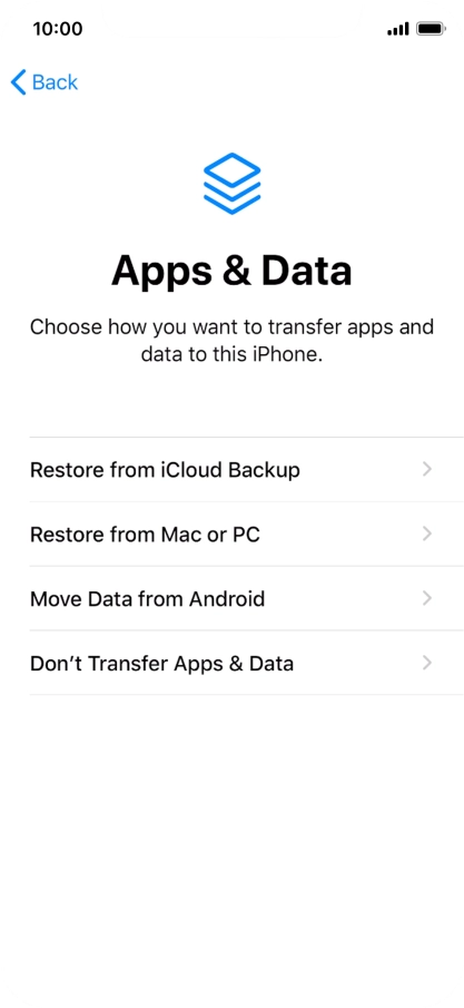 You can restore content from an iCloud backup when your phone is activated for the first time and after a factory reset. When this screen is displayed, your phone is ready to restore content from an iCloud backup.