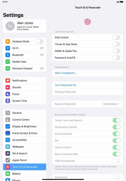 Press Turn Passcode On and key in a lock code of your own choice twice. Press Turn Passcode On and key in a lock code of your own choice twice.