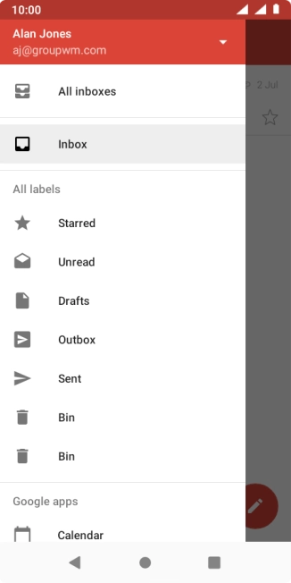 Press the email account drop down list. Press the email account drop down list.