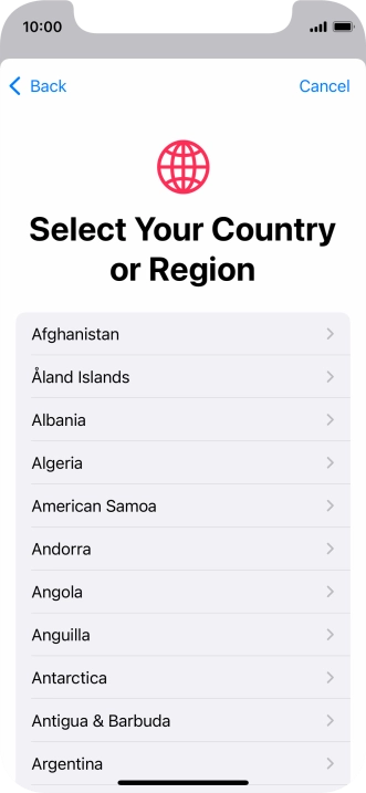 Press the required country. Press the required country.