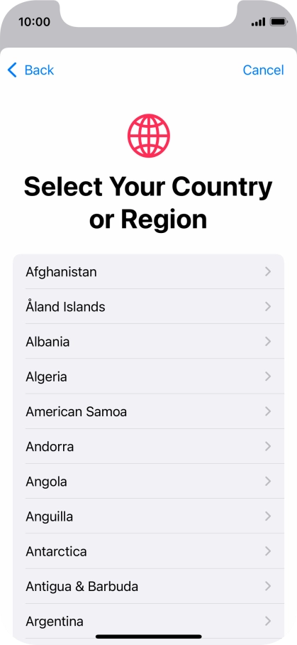 Press the required country. Press the required country.