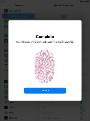 Press Continue. If you haven't previously selected a lock code, key in a code of your own choice twice.