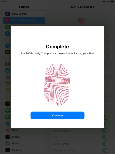 Press Continue. If you haven't previously selected a lock code, key in a code of your own choice twice.