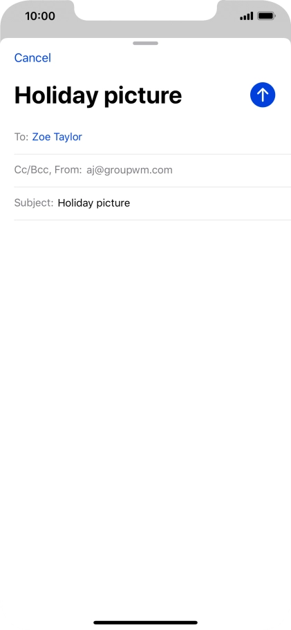 Press the text input field and write the text for your email message. Press the text input field and write the text for your email message.