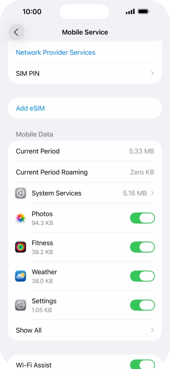 The total data usage is displayed next to Current Period.