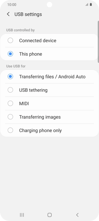 Press Transferring files / Android Auto. Press Transferring files / Android Auto.