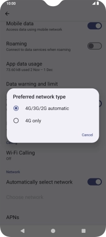 Press the required network mode. Press the required network mode.