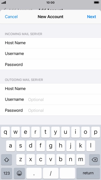 Press Username and key in the username for your email account. Please note that if you're using Vodafone's outgoing server, leave the username field empty.