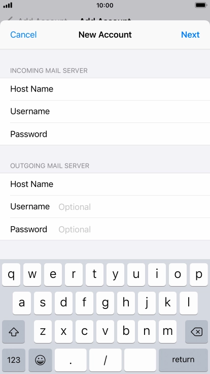 Press Username and key in the username for your email account. Please note that if you're using Vodafone's outgoing server, leave the username field empty.