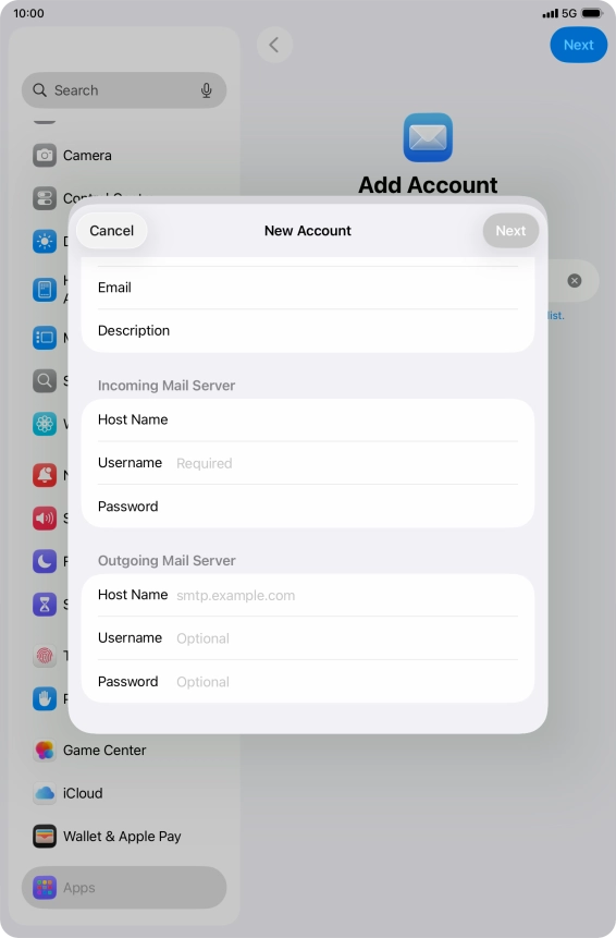 Press Username and key in the username for your email account. Press Username and key in the username for your email account.