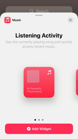 Slide your finger right or left on the screen to select the required widget size.