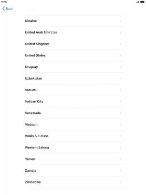 Press the required country or area. Press the required country or area.