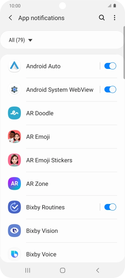 Press the indicators next to the required apps to turn the function on or off. Press the indicators next to the required apps to turn the function on or off.