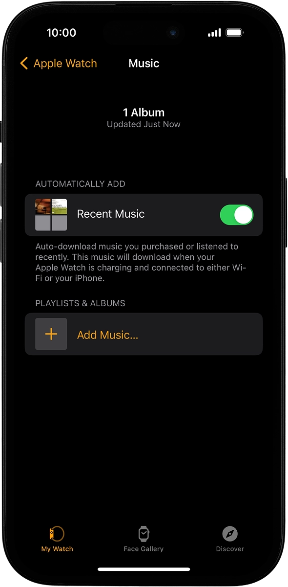 On your phone: Press Add Music... and go to the required playlist or album.