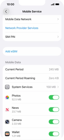 The total data usage is displayed next to Current Period. The total data usage is displayed next to Current Period.