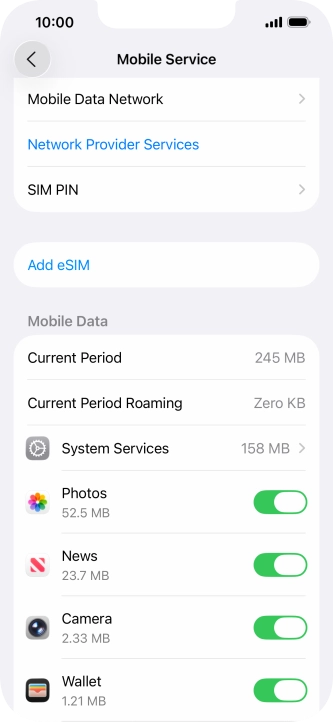 The total data usage is displayed next to Current Period. The total data usage is displayed next to Current Period.