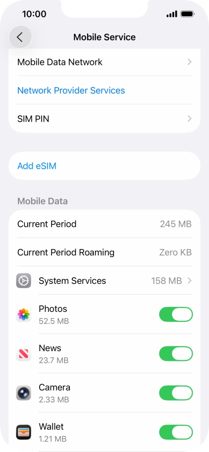 The total data usage is displayed next to Current Period. The total data usage is displayed next to Current Period.