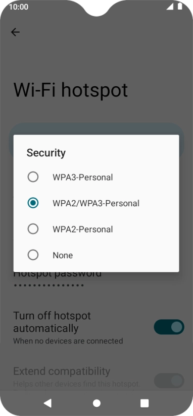 Press WPA3-Personal to password protect your Wi-Fi hotspot.