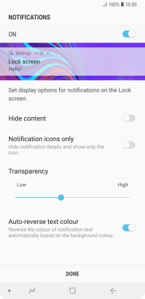 Press the indicator next to the required settings to turn them on. Press the indicator next to the required settings to turn them on.