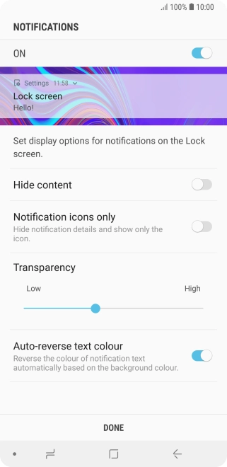 Press the indicator next to the required settings to turn them on. Press the indicator next to the required settings to turn them on.