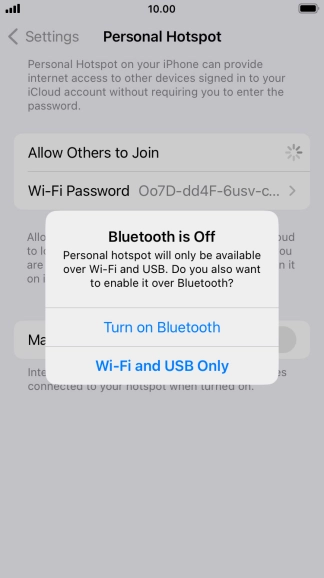 If Wi-Fi is turned on, press Wi-Fi and USB Only.