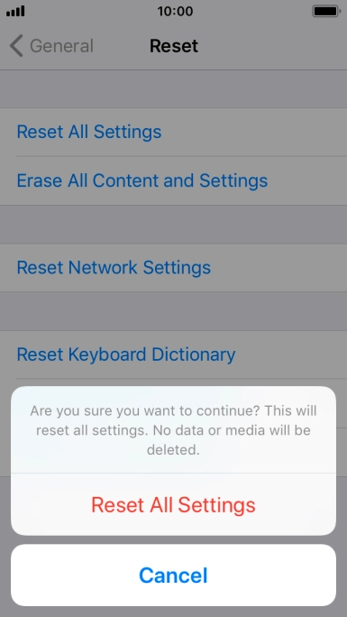 Press Reset All Settings. Wait a moment while the factory default settings are restored. Follow the instructions on the screen to set up your phone and prepare it for use. Press Reset All Settings. Wait a moment while the factory default settings are restored. Follow the instructions on the screen to set up your phone and prepare it for use.
