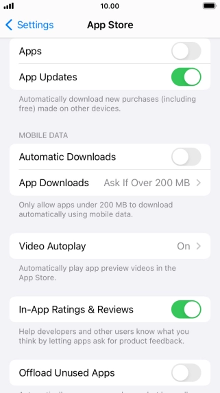 Press the indicators next to the required content types to turn the function on or off.