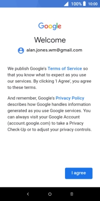 Press I agree and follow the instructions on the screen to select settings for your Google account.