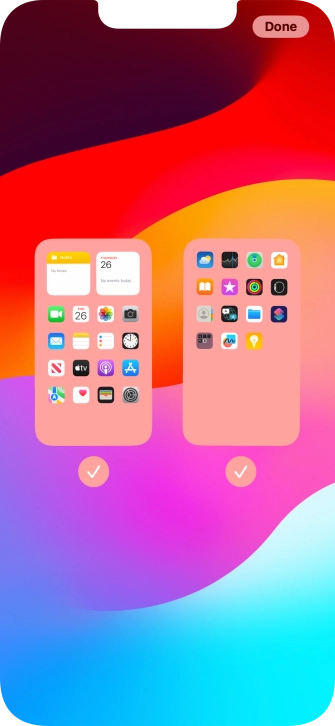 Press the fields below the required home screens to select or deselect them.