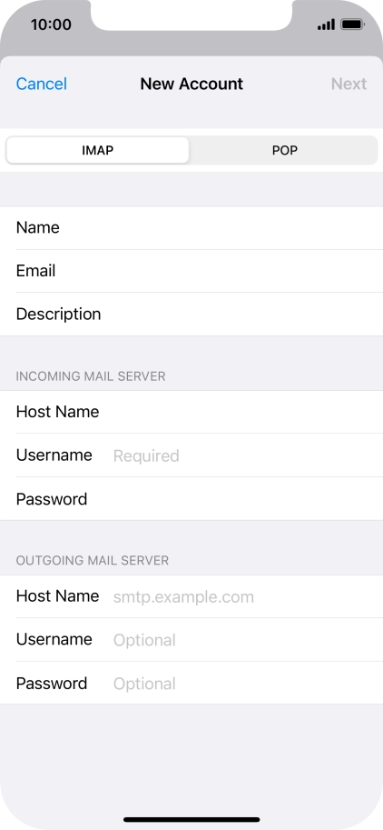 Press Username and key in the username for your email account.