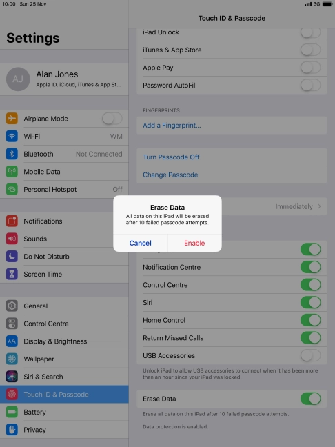 If you turn on the function, press Enable. If you turn on the function, press Enable.
