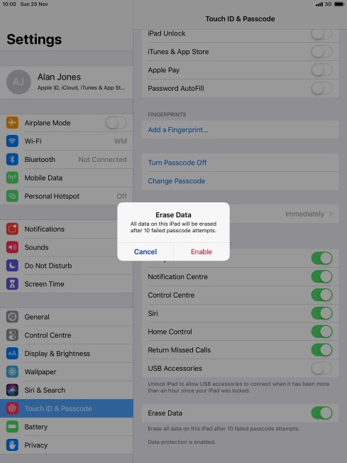 If you turn on the function, press Enable. If you turn on the function, press Enable.