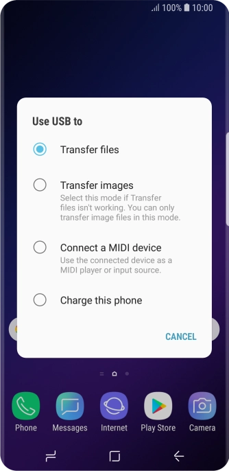 Press Transfer files to turn on the function. Press Transfer files to turn on the function.