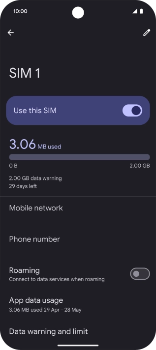 The total data usage is displayed. The total data usage is displayed.