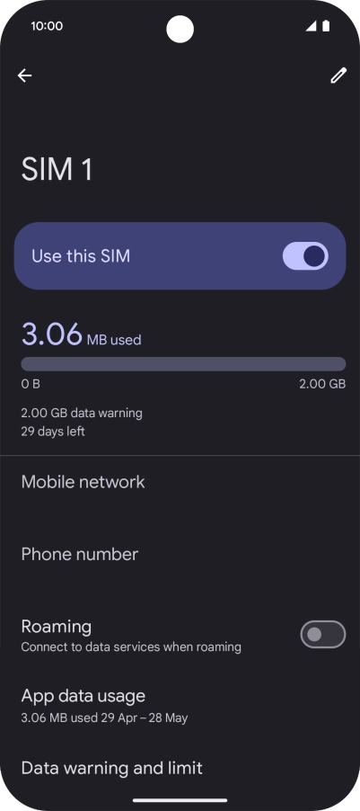 The total data usage is displayed. The total data usage is displayed.