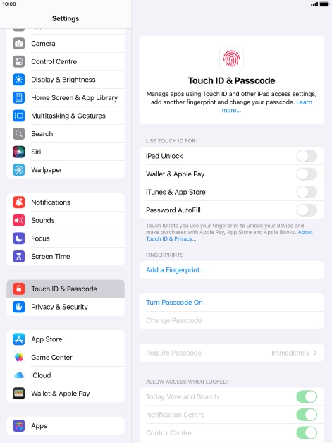 Press Add a Fingerprint... and follow the instructions on the screen to add your fingerprint. Press Add a Fingerprint... and follow the instructions on the screen to add your fingerprint.