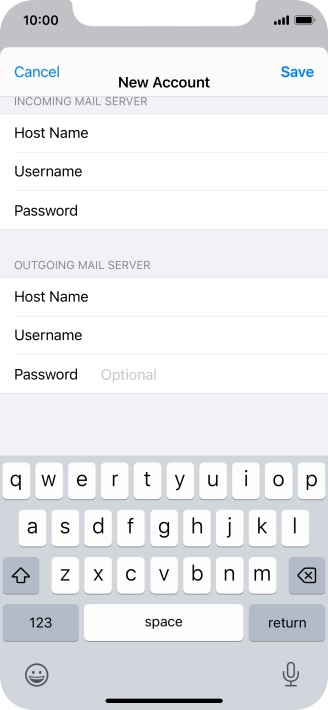 Press Password and key in the password for your email account. Please note that if you're using Vodafone's outgoing server, leave the password field empty.