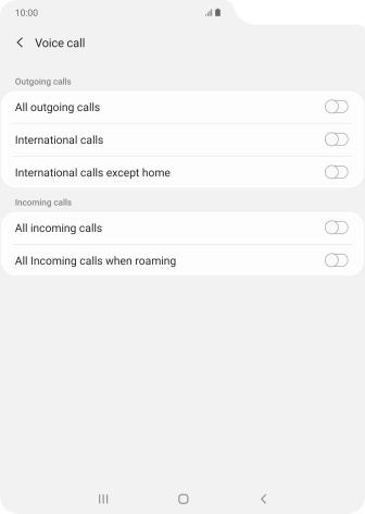 Press the indicator next to the required barring type to turn the function on or off. Press the indicator next to the required barring type to turn the function on or off.