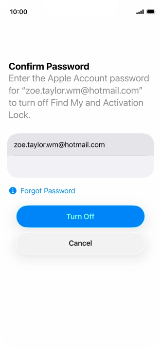 Key in the password for your Apple Account and press Turn Off. Wait a moment while the factory default settings are restored. Follow the instructions on the screen to set up your phone and prepare it for use. Key in the password for your Apple Account and press Turn Off. Wait a moment while the factory default settings are restored. Follow the instructions on the screen to set up your phone and prepare it for use.