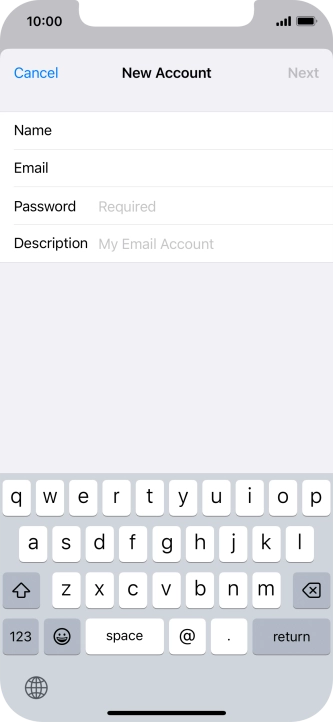Press Password and key in the password for your email account. Press Password and key in the password for your email account.