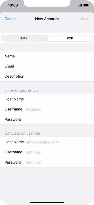 Press Username and key in the username for your email account.