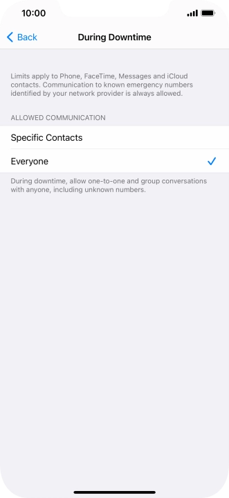 Press the required setting.