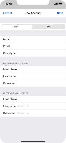 Press Username and key in the username for your email account. Please note that if you're using Vodafone's outgoing server, leave the username field empty.