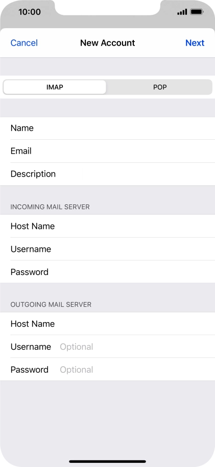 Press Username and key in the username for your email account. Please note that if you're using Vodafone's outgoing server, leave the username field empty.
