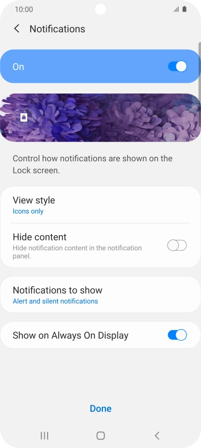 Press the required settings to turn them on or off.