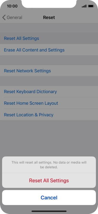 Press Reset All Settings. Press Reset All Settings.