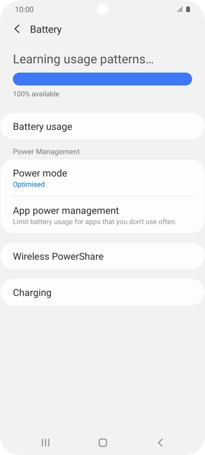 Press Power mode. Press Power mode.