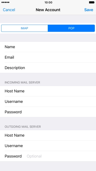 Press Password and key in the password for your email account.