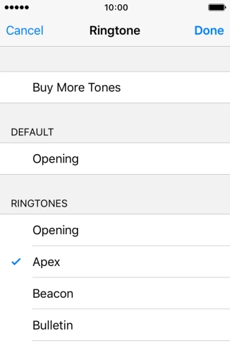 Once you've found a ring tone you like, press Done.